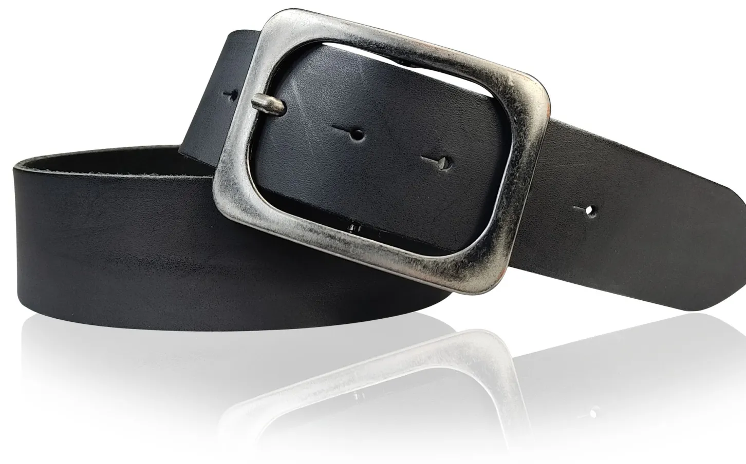TURIN: breiter Damen Ledergürtel 5 cm mit schwarzer gunmetal Gürtelschnalle, echt Leder