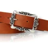VALENCE: Ledergürtel 3 cm mit Blumen Gürtelschnalle, florale Gürtelschnalle, echt Leder