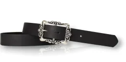 VALENCE: Ledergürtel 3 cm mit Blumen Gürtelschnalle, florale Gürtelschnalle, echt Leder