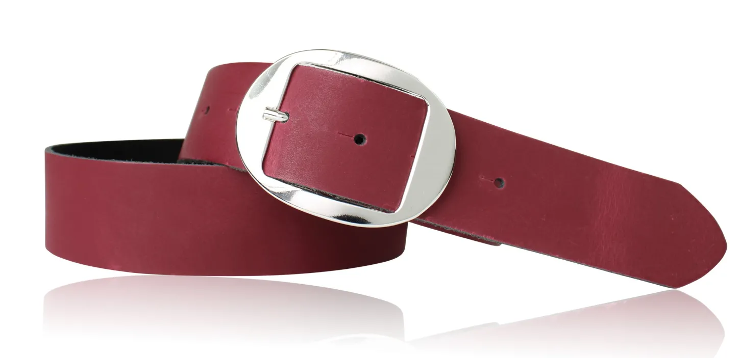 VANCOUVER: sportlicher Damen Ledergürtel 4 cm mit ovaler Gürtelschnalle in silber, echt Ledergürtel