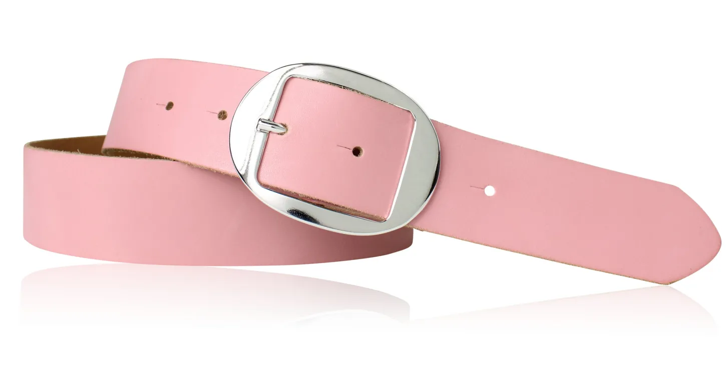 VANCOUVER: sportlicher Damen Ledergürtel 4 cm mit ovaler Gürtelschnalle in silber, echt Ledergürtel