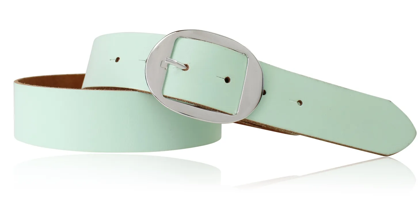 VANCOUVER: sportlicher Damen Ledergürtel 4 cm mit ovaler Gürtelschnalle in silber, echt Ledergürtel
