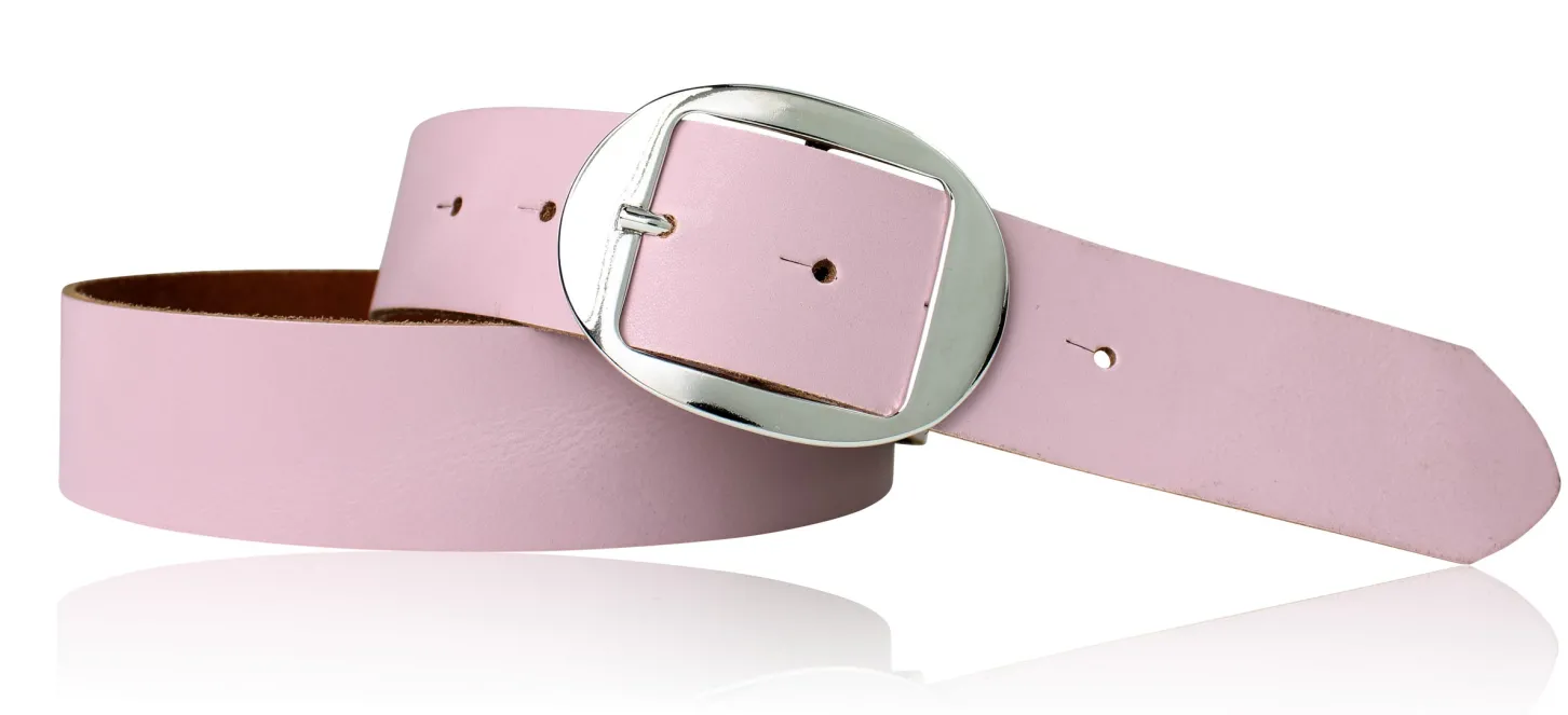 VANCOUVER: sportlicher Damen Ledergürtel 4 cm mit ovaler Gürtelschnalle in silber, echt Ledergürtel