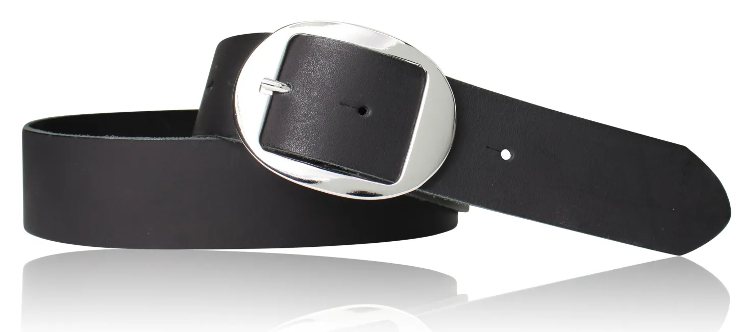VANCOUVER: sportlicher Damen Ledergürtel 4 cm mit ovaler Gürtelschnalle in silber, echt Ledergürtel