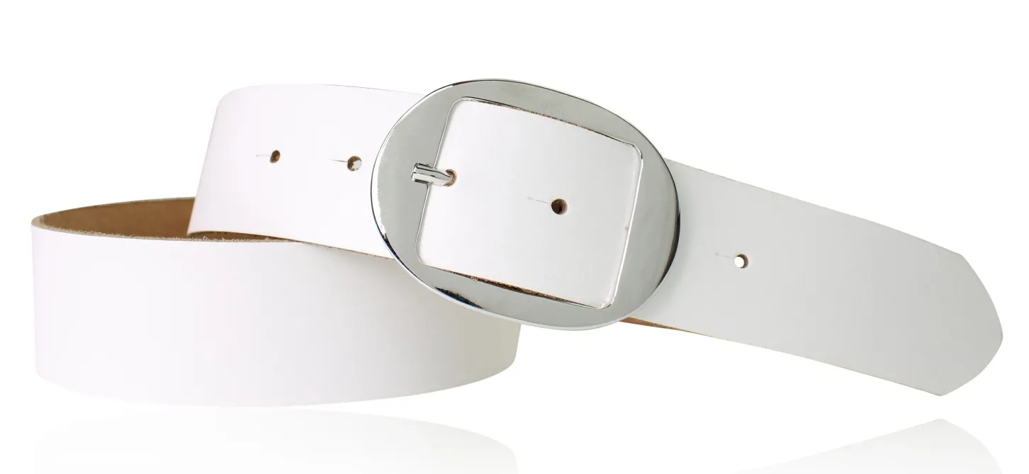VANCOUVER: sportlicher Damen Ledergürtel 4 cm mit ovaler Gürtelschnalle in silber, echt Ledergürtel