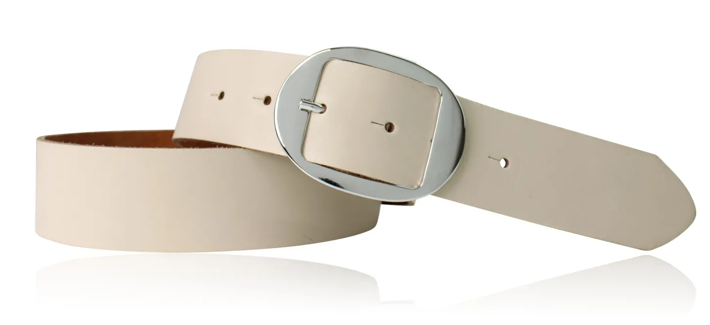 VANCOUVER: sportlicher Damen Ledergürtel 4 cm mit ovaler Gürtelschnalle in silber, echt Ledergürtel