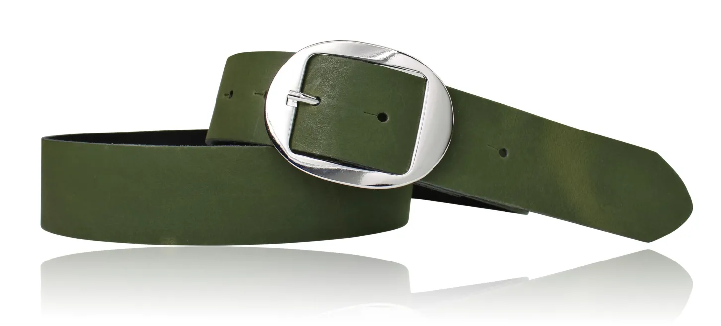 VANCOUVER: sportlicher Damen Ledergürtel 4 cm mit ovaler Gürtelschnalle in silber, echt Ledergürtel