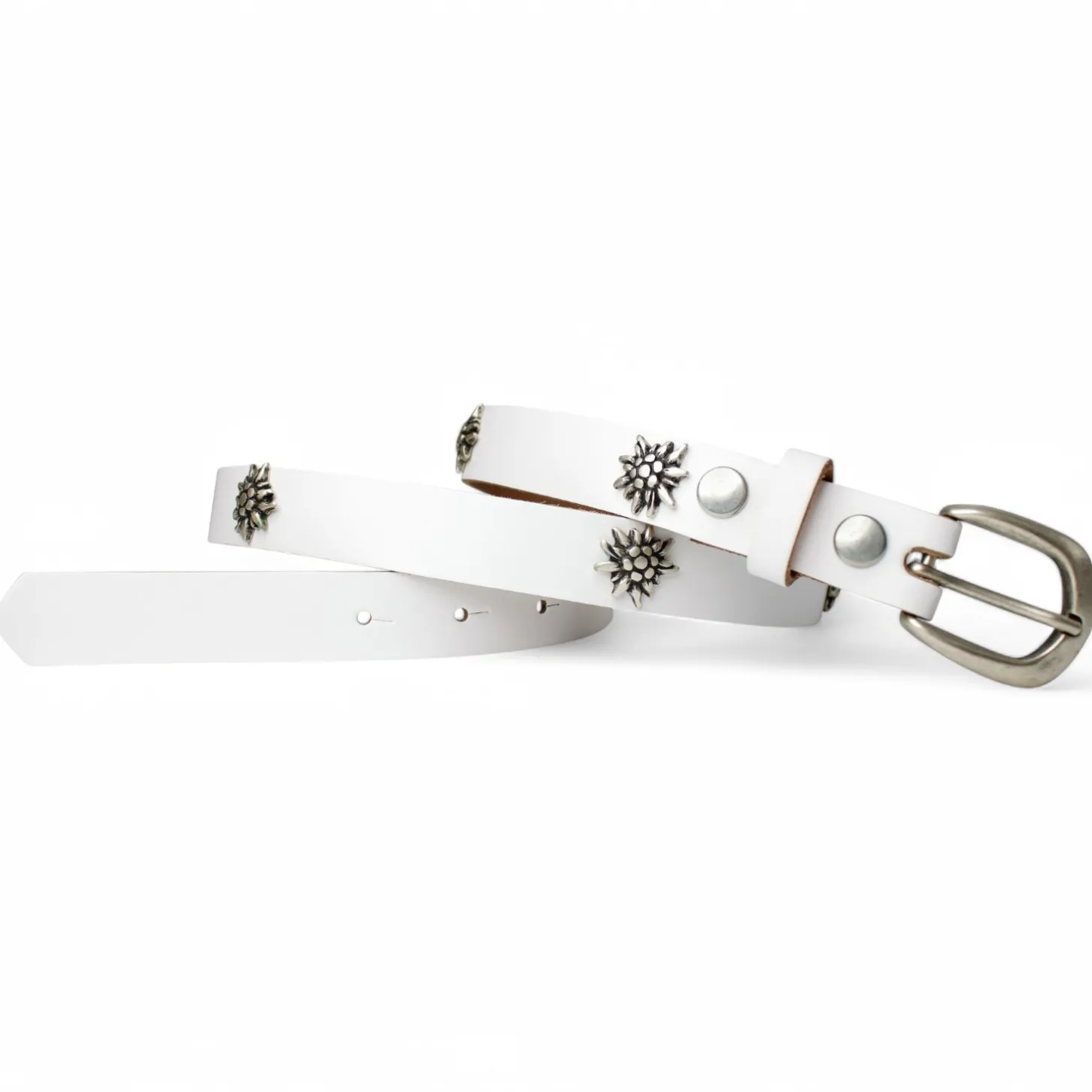 WIESNFREUDE Trachtengürtel für Damen mit Edelweiß aufgenietet, 2,5 cm