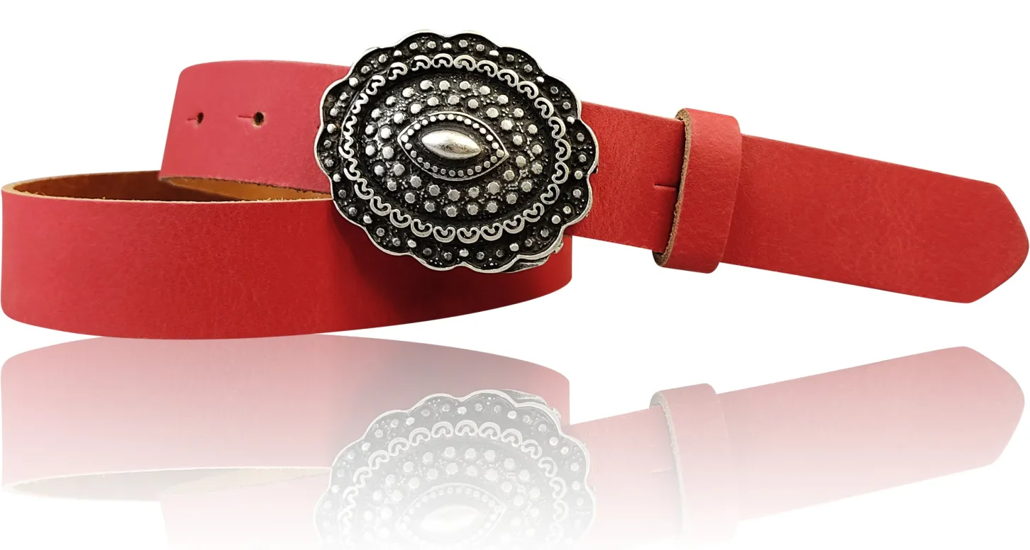 ZÜRS Landhaus Gürtel Damen 3 cm verzierte Gürtelschnalle echt Leder