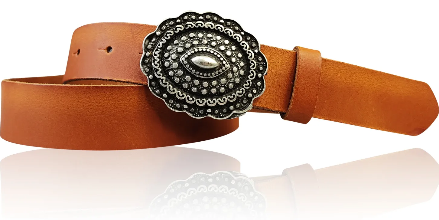 ZÜRS Landhaus Gürtel Damen 3 cm verzierte Gürtelschnalle echt Leder