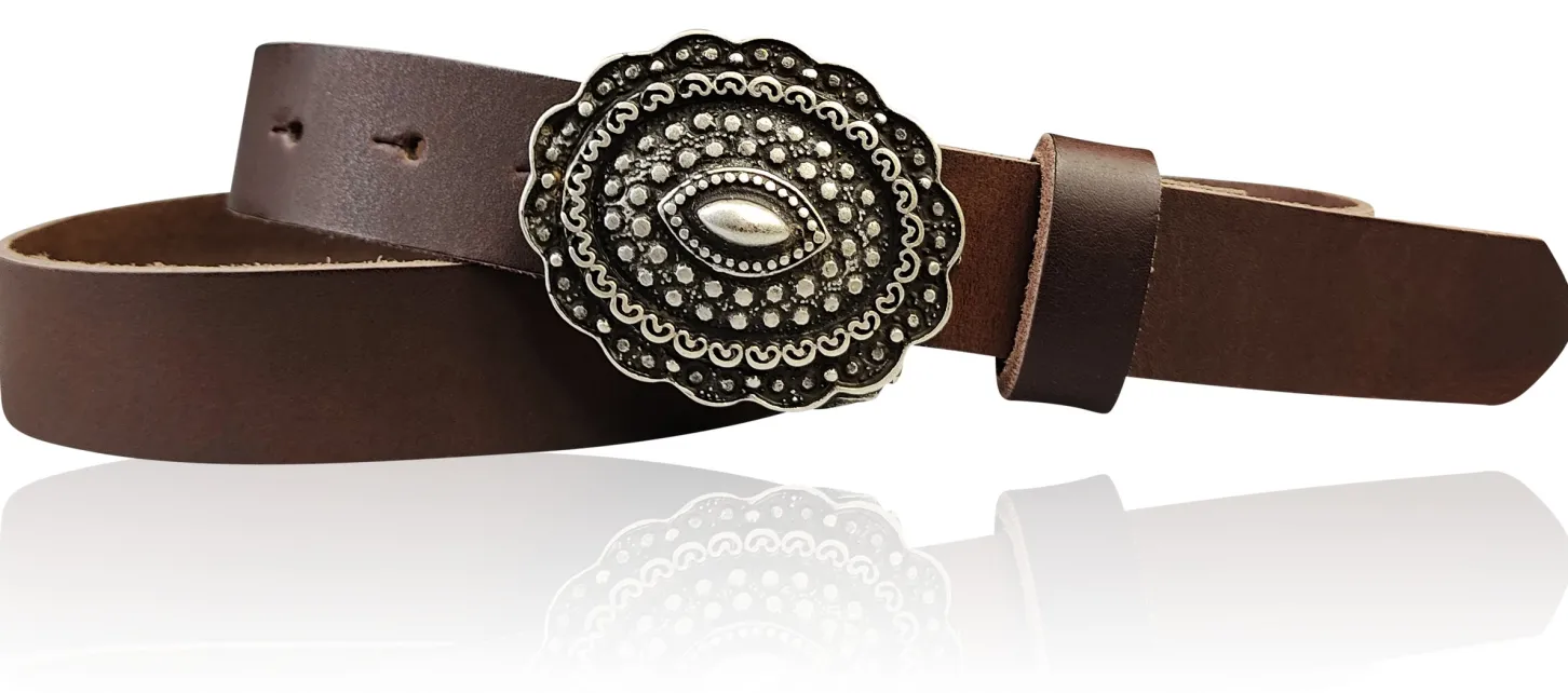 ZÜRS Landhaus Gürtel Damen 3 cm verzierte Gürtelschnalle echt Leder